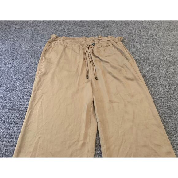 Lauren Ralph Lauren Women's 4P Tan Petite Wide Leg Drawstring Pants - Picture 7 of 10